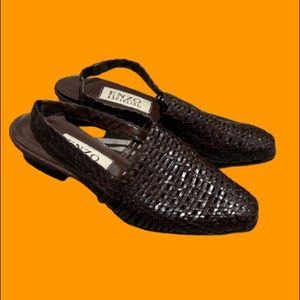 Enzo Angiolini Woven Leather Slingback Low Heels Sandals